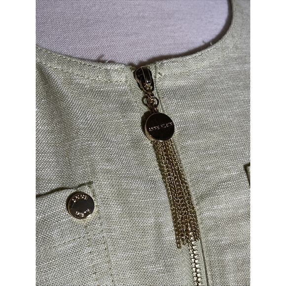 Anne Klein Women's Tunic Blouse Green Linen w/ Gold Button Zipper Accent Small - Picture 2 of 4